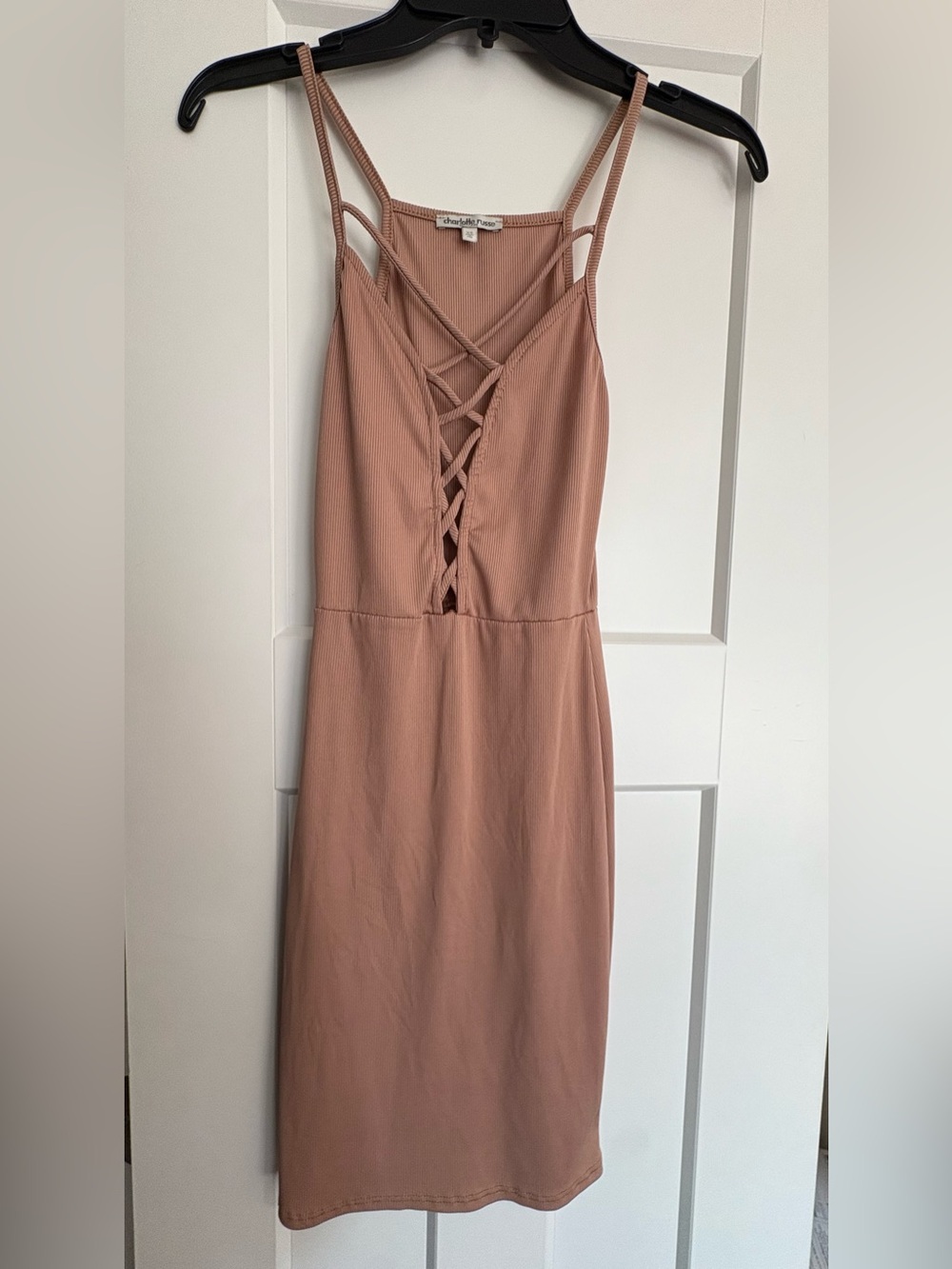 Charlotte Russe Dusty Rose Lace-Up Spaghetti Strap Mini Dress